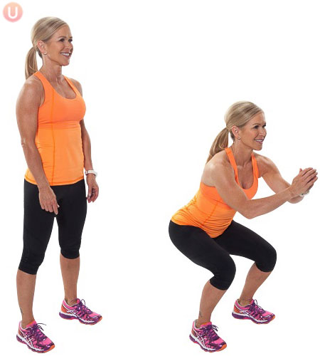 Chris Freytag demonstrating a basic squat for a 20-minute full body strength workout
