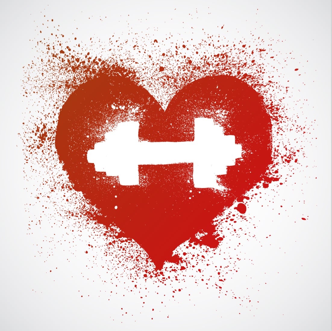 Graphic of a red heart with a white dumbbell in the middle