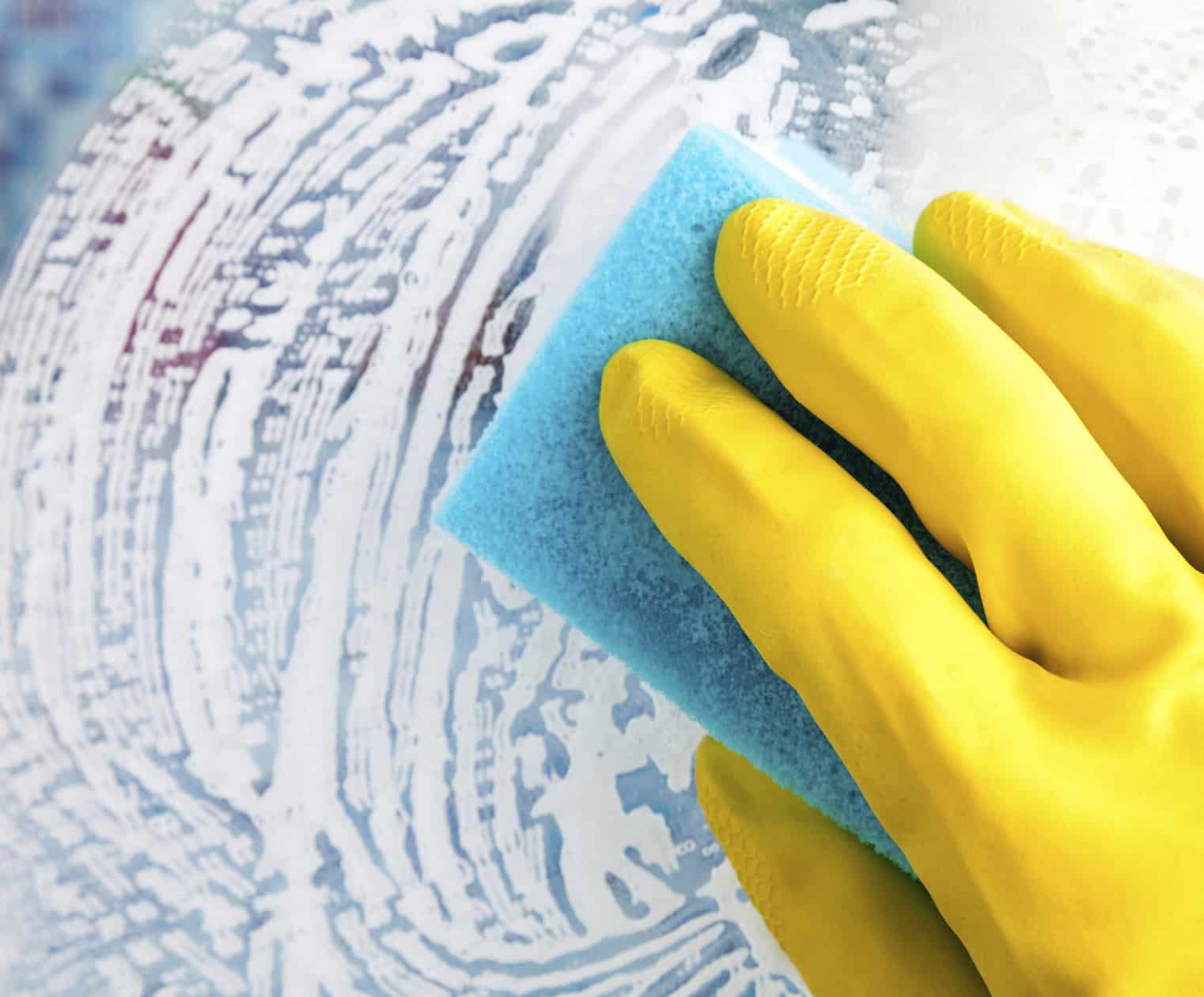 yellow glove cleaning with baking soda