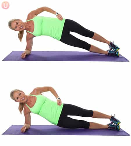 Use moves like the side plank lift and lower to get rid of lower belly fat for females