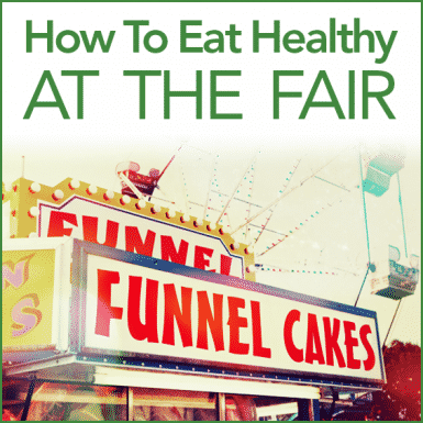 An illuminated sign for Funnel Cakes like you would have at a fair, with the words "How To Eat Healthy At The Fair"