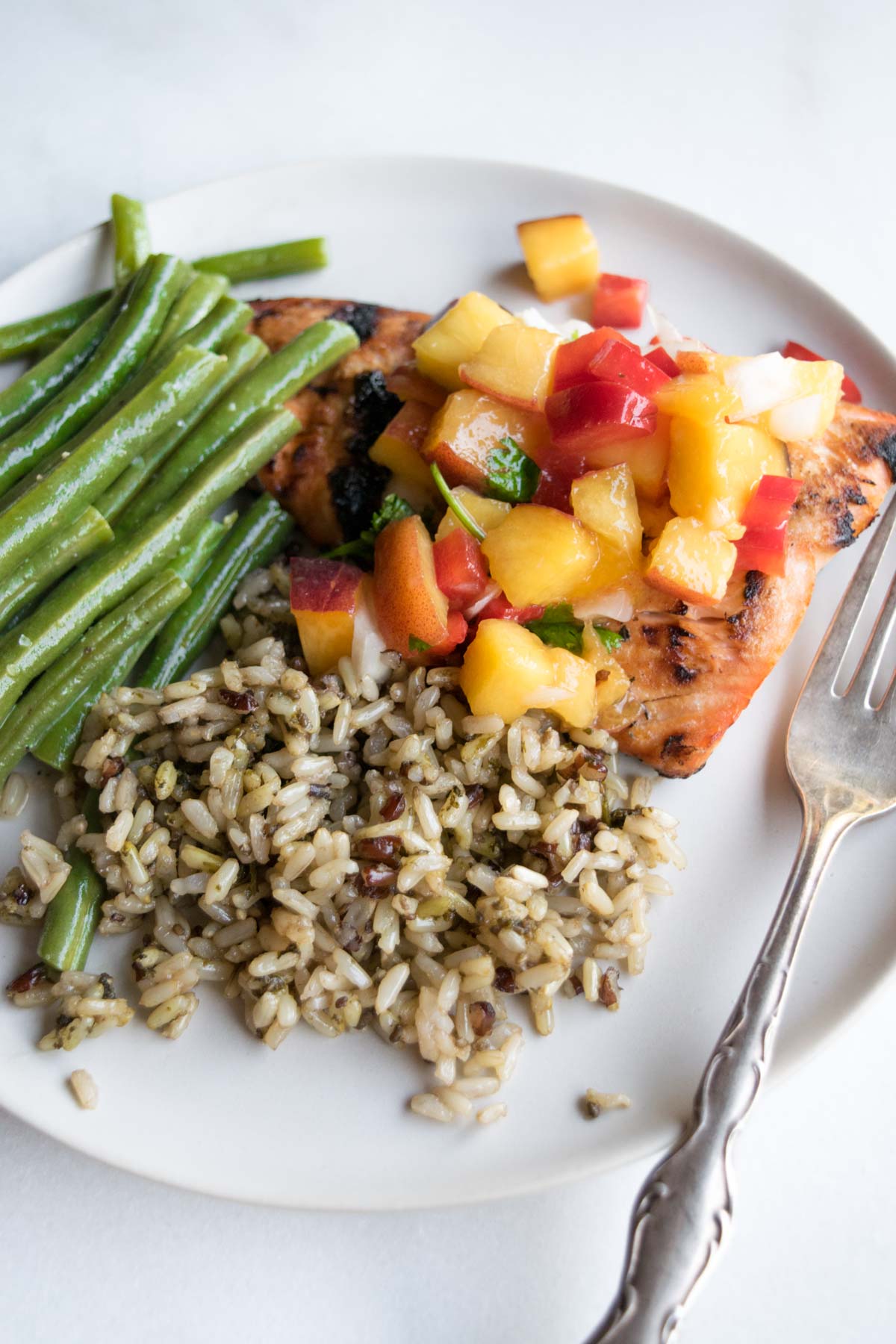 Barbecued Salmon with Peach Whiskey Salsa