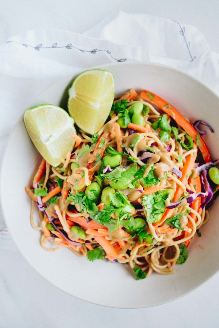 Filled with crunchy veggies, edamame and caller  cilantro, this asiatic  noodle crockery   is packed with steadfast   goodness, large   spirit  and a peanut dressing.