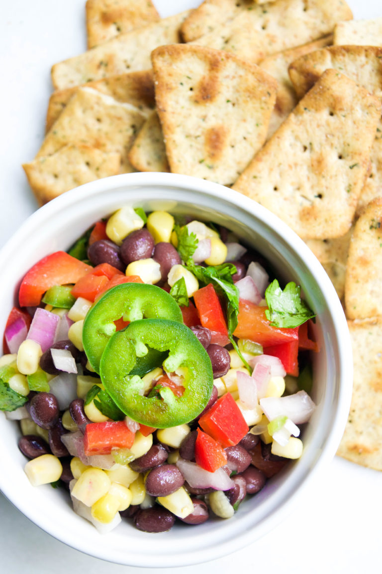 Make this healthy black bean and corn salsa recipe - perfect for chips or atop chicken!