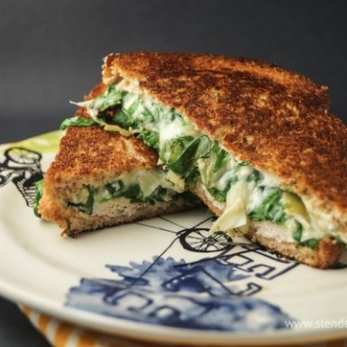 This spinach artichoke grilled cheese is seriously SO good & less calories than your typical grilled cheese.