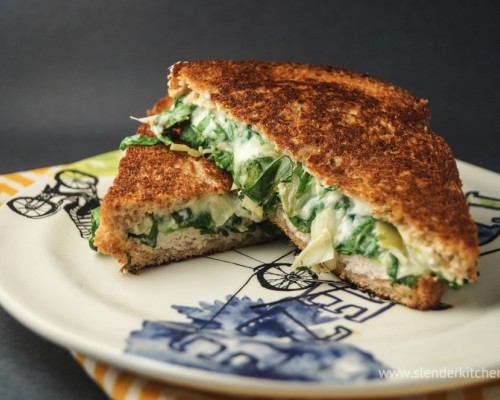 This spinach artichoke grilled cheese is seriously SO good & less calories than your typical grilled cheese.