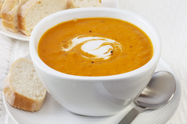 Perfect for a cold night, this pumpkin soup with spicy chipotle cream is the a delicious and healthy dinner.