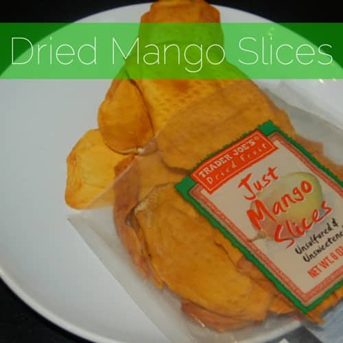 a plate filled with dried mango slices