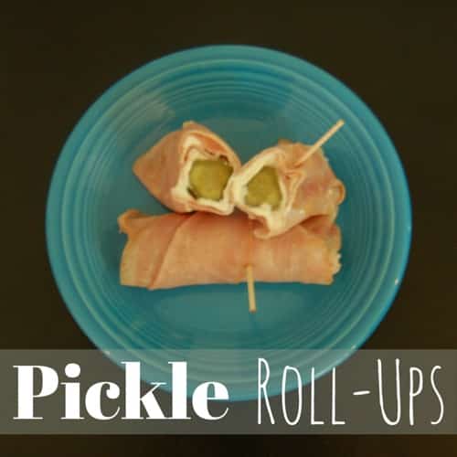 A bowl with Pickle Roll-Ups