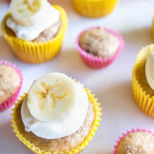 All you need is a box of cake mix and bananas for these delicious banana muffins!
