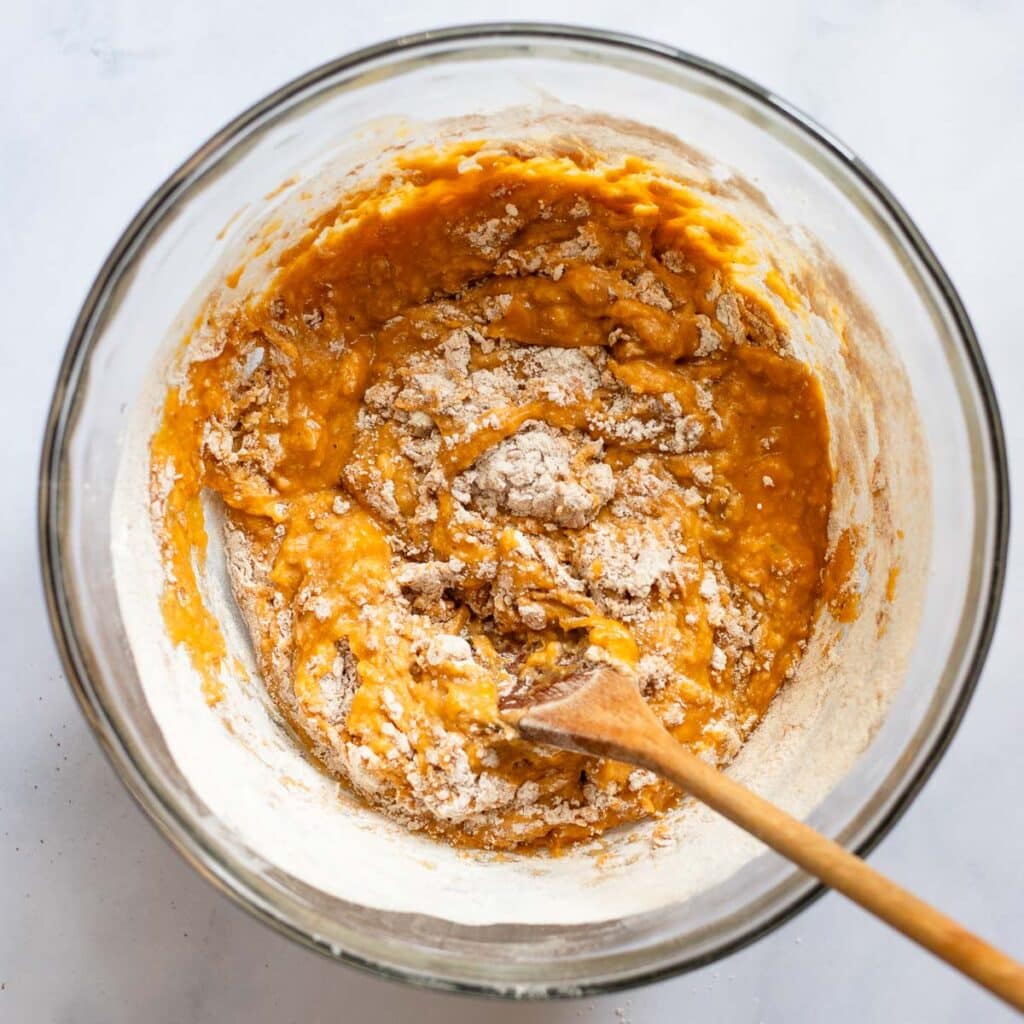 healthy pumpkin muffin mix in bowl