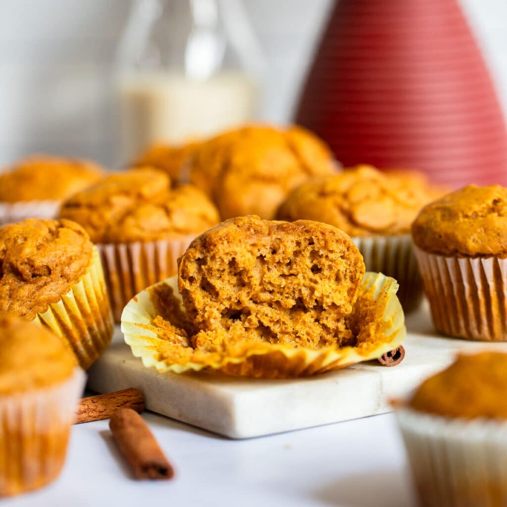 healthy pumpkin muffin split open