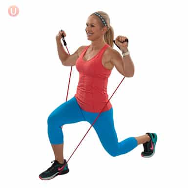 How To Do Resistance Band Lunge With Overhead Press