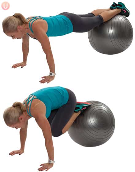 Chris Freytag demonstrating an ab tuck with a stability ball