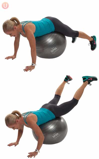 Chris Freytag performing prone hip extension on a stability ball