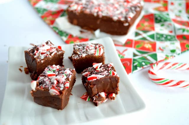Vegan Candy Cane Fudge on a Christmas cookie platter