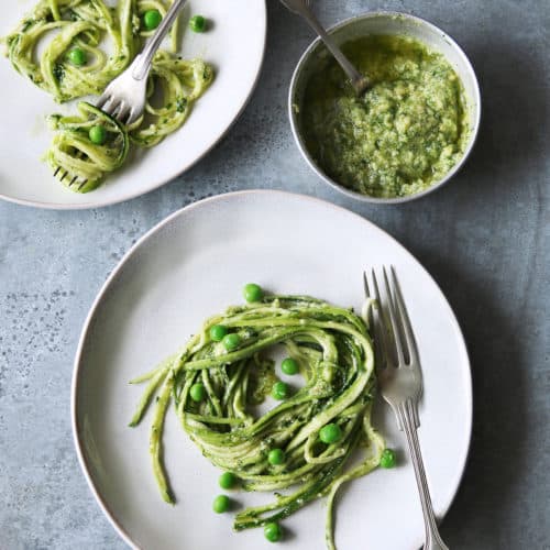 Make these delicious pesto zucchini noodles for a quick and healthy dinner.
