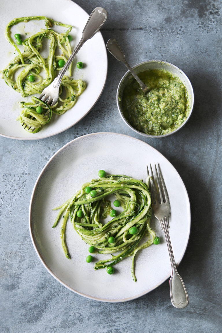 Make these delicious pesto zucchini noodles for a quick and healthy dinner.