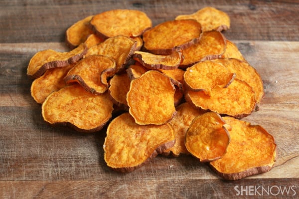 Homemade sweet potato chips made in under five minutes.