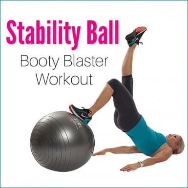 Chris Freytag demonstrating an exercise from her stability ball booty blaster workout.