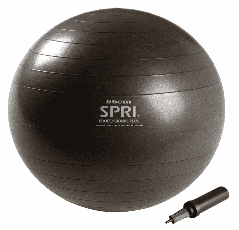 An SPRI stability ball in dark grey with an air pump.