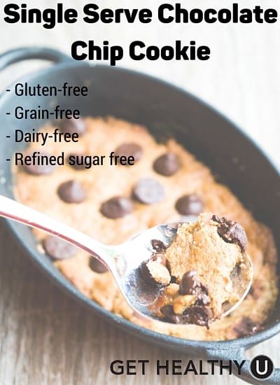 This single-serving chocolate chip cookie is both healthy and delicious for those late-night sugar cravings!