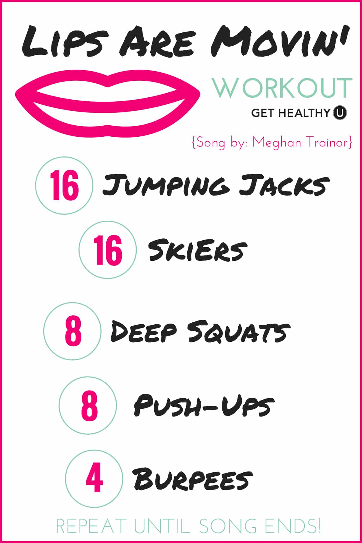 Turn up the tunes and get sweating! This is a no-equipment one song workout done to Meghan Trainor's "Lips Are Movin'"