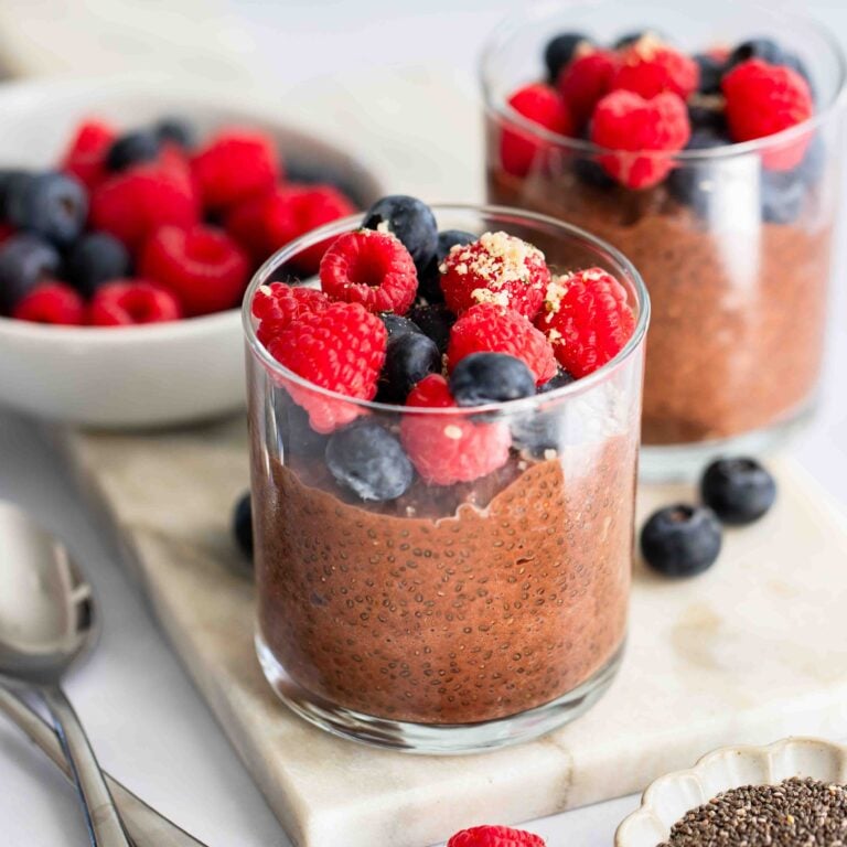 chocolate chia seed pudding overnight recipe prepared in glass cup