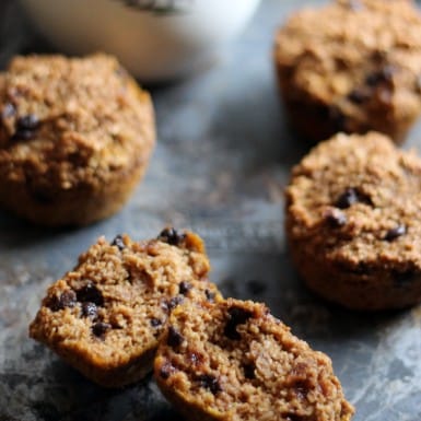 Whip up these tasty low-fat pumpkin chocolate chip muffins for a healthy snack on the go!