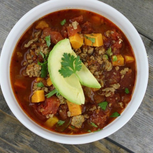 This chipotle turkey and sweet potato chili puts a spin on your classic chili with some added heat and major flavor. #paleo #chili