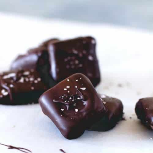 Salty Chocolate Date Caramels made healthy! Rich, gooey and oh so decadent.