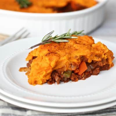 Whip up this delicious protein packed shepherd's pie with sweet potato topping recipe for a healthy gluten-free meal that everyone will enjoy!