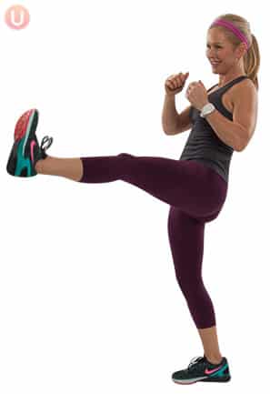Front kicks are a fabulous bodyweight move to build strength.