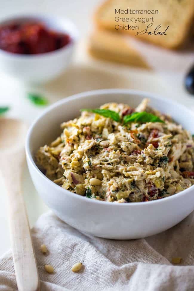 Whip up this healthy and delicious protein packed Mediterranean Greek yogurt chicken salad for a #glutenfree meal that will leave you satisfied.