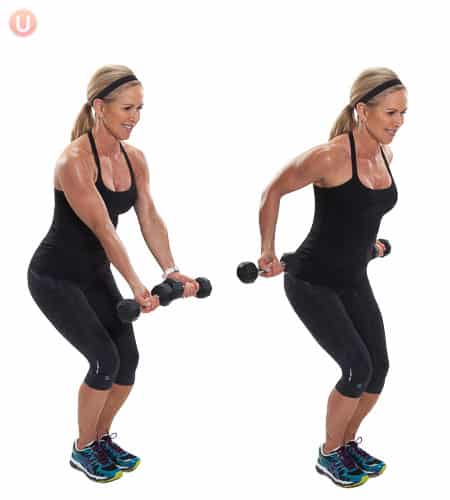 Perform a reverse grip doble arm row for toned shoulders.