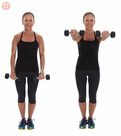 Perform a shoulder front raise to tone your back and shoulders.