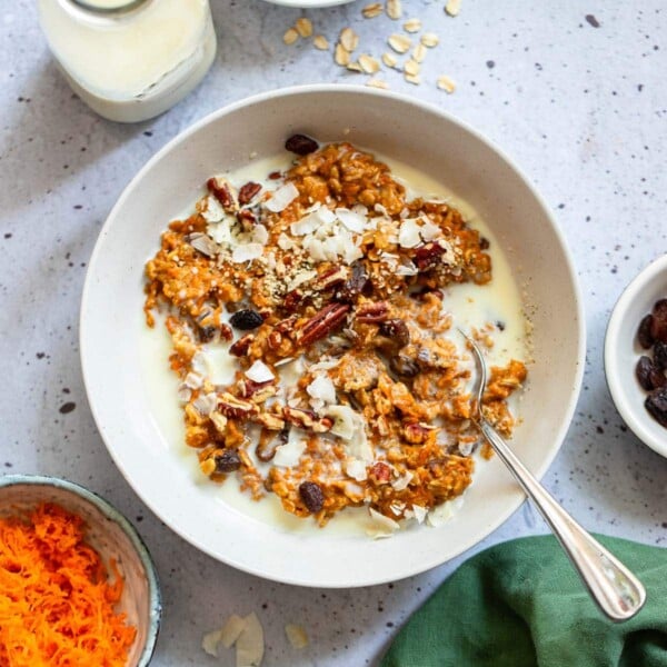 carrot cake oatmeal in bowl