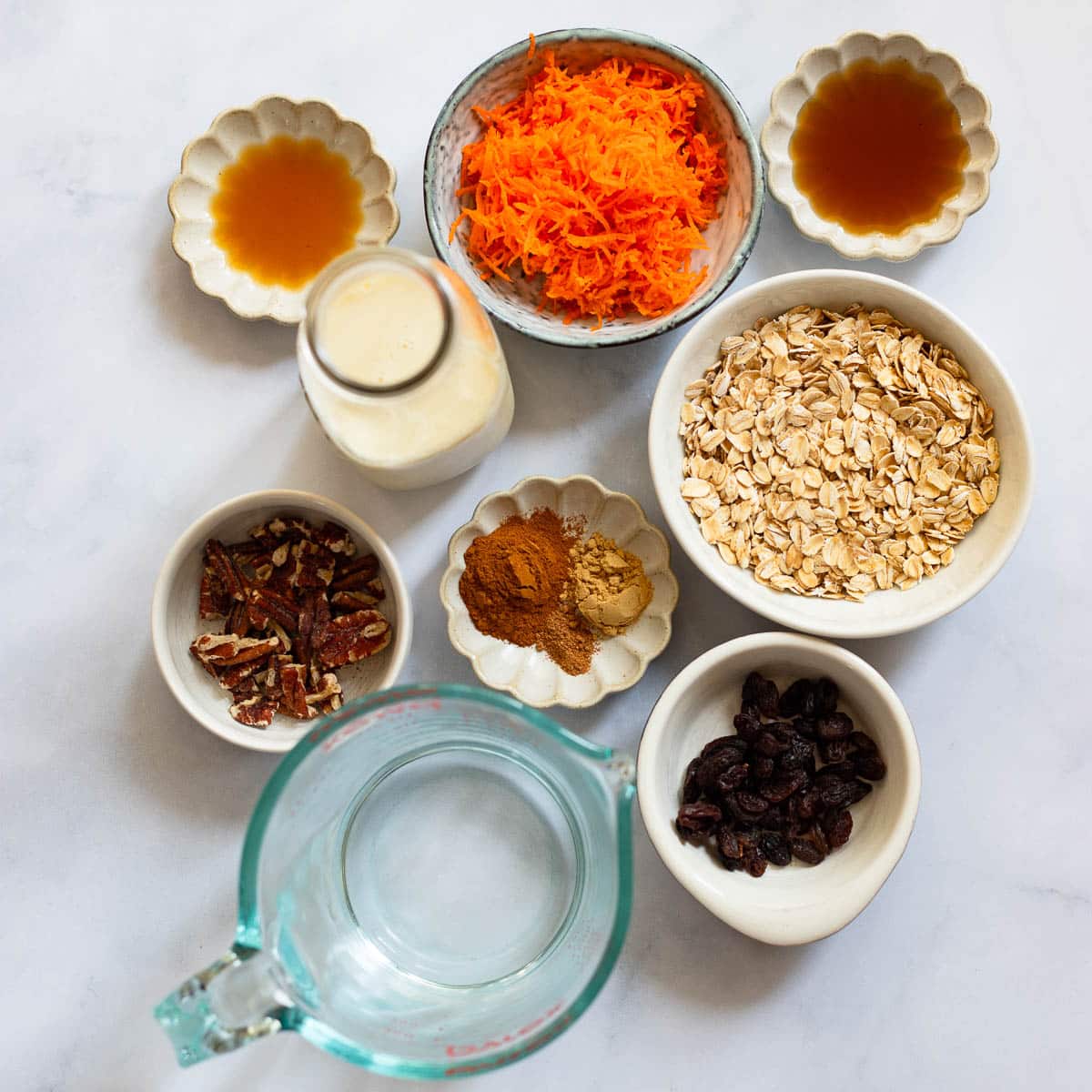 raw ingredients to make carrot cake oatmeal