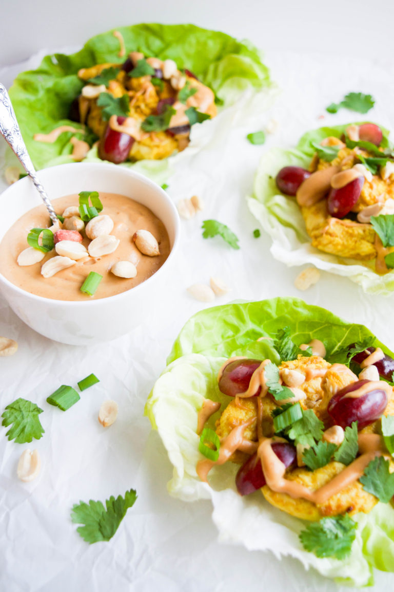 These chicken lettuce wraps with peanut-ginger sauce are SO good. Easy to prep and makes for the best leftovers.
