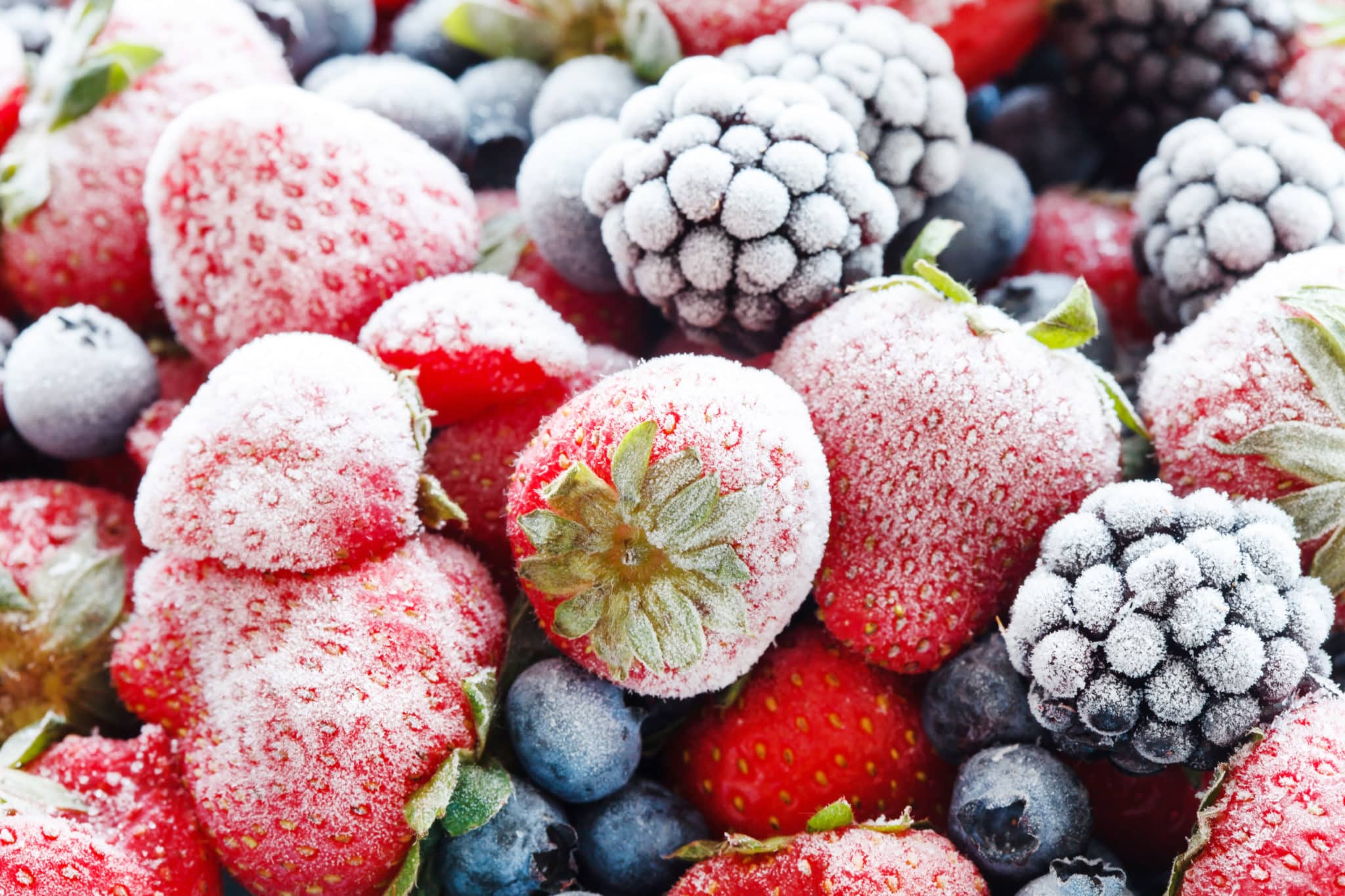 Frozen mixed berries including strawberries, blackberries, blueberries