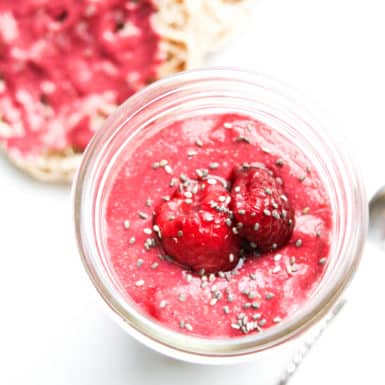 Top yogurt, oatmeal or toast with this insanely delicious and healthy raspberry chia fruit spread.