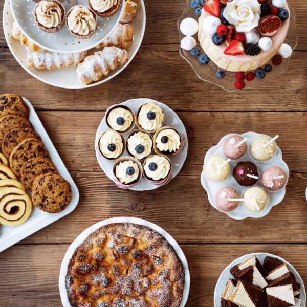 table full of desserts