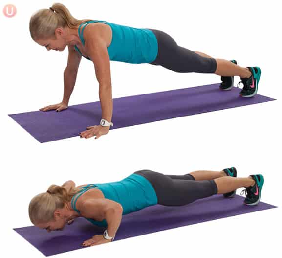 Push-up to plank hold is a fantastic isometric exercise for your total body.