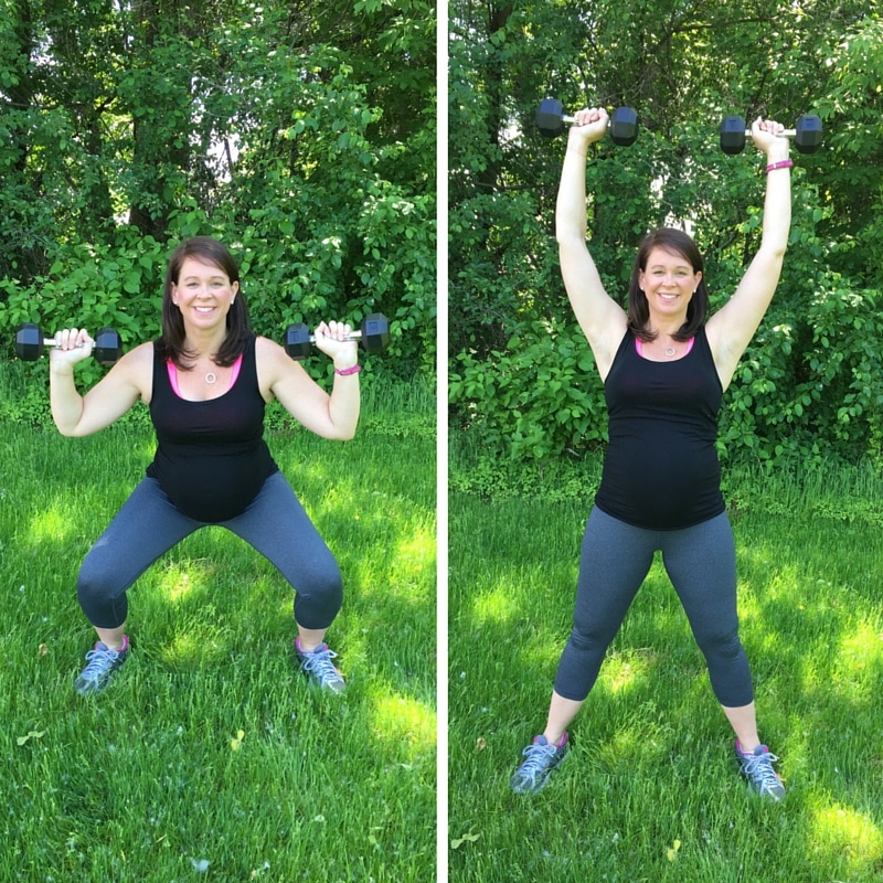 Learn how to safely do a squat to overhead press while pregnant