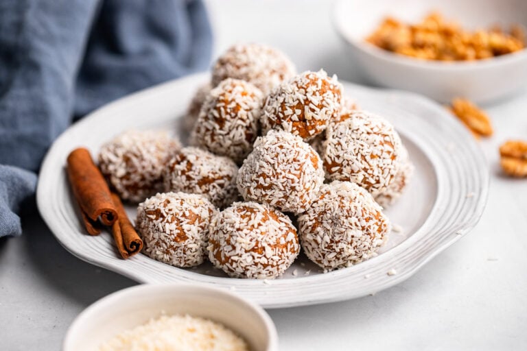 prepared carrot cake protein bites on platter