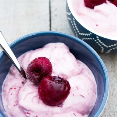 Only 4 ingredients and healthy too, this cherry soft serve is delicious!