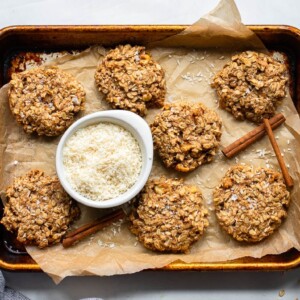 baking sheet with healthy breakfast cookies prepared