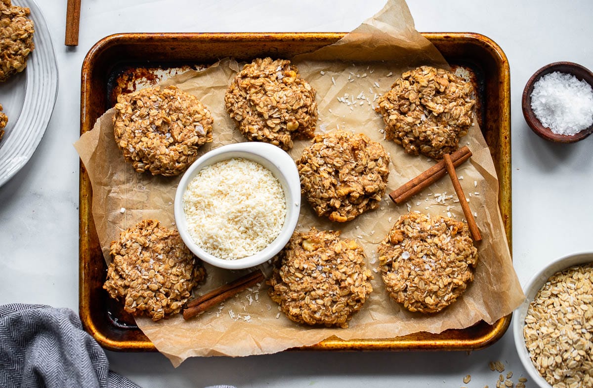 Baking tray with prepared healthy breakfast biscuits