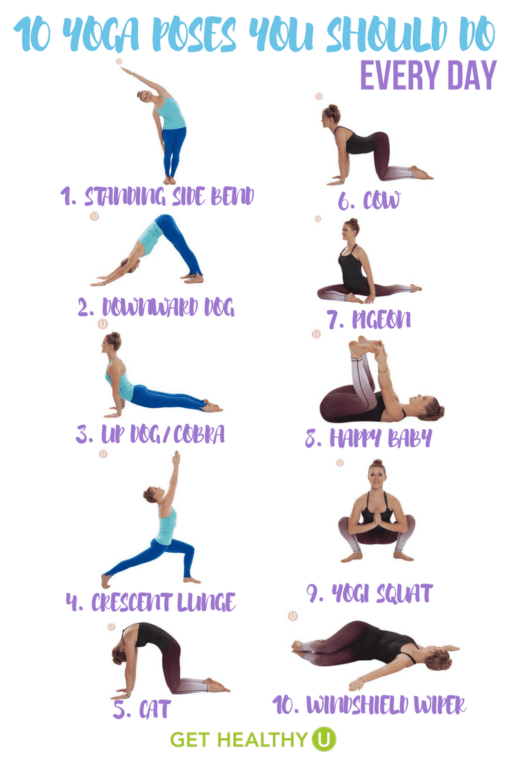 This simple yoga workout gives you 10 yoga poses you should do every day. It only takes 5 minutes. Try it today!