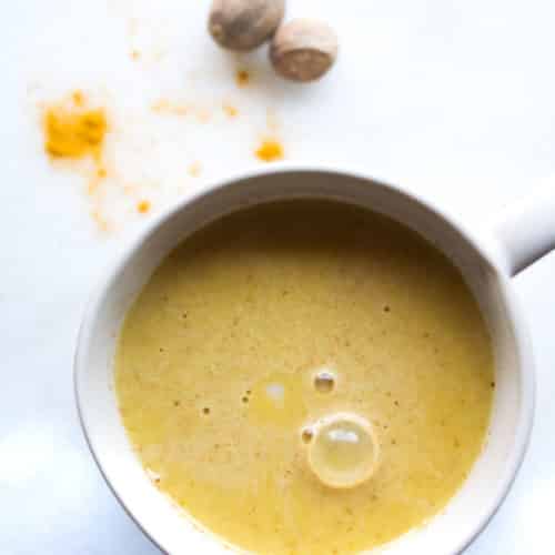 Warm up with this dairy-free creamy golden milk using cashew milk and healthy spices with anti-inflammatory benefits and more.
